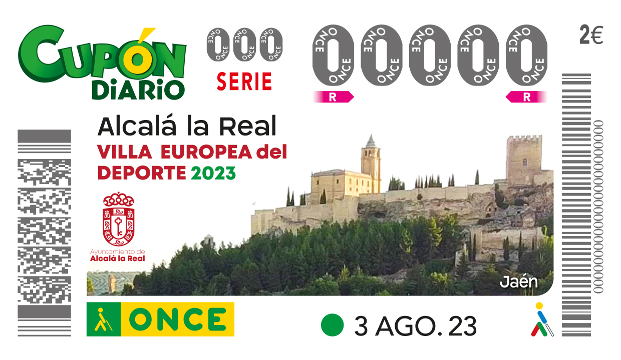 Cupón del 3 de agosto dedicado a Alcalá la Real como Villa Europea del Deporte 2023
