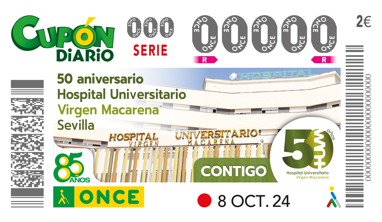 Cupón del 8 de octubre, dedicado al 50 Aniversario del Hospital Universitario Virgen Macarena