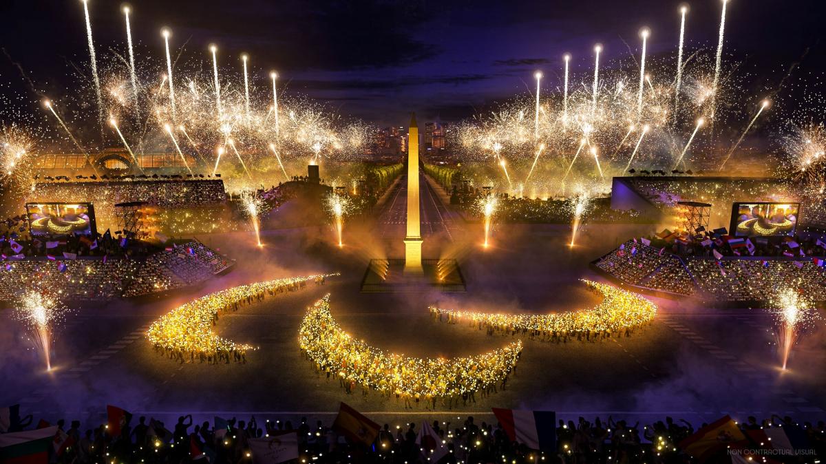 Imagen de los Campos Elíseos, simulación de lo que será la ceremonia de inauguración