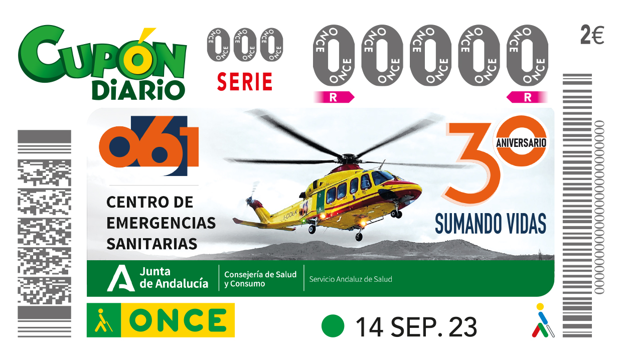 Sorteo del 14 de septiembre, dedicado al 30 Aniversario del 061, Centro de Emergencias Sanitarias de Andalucía