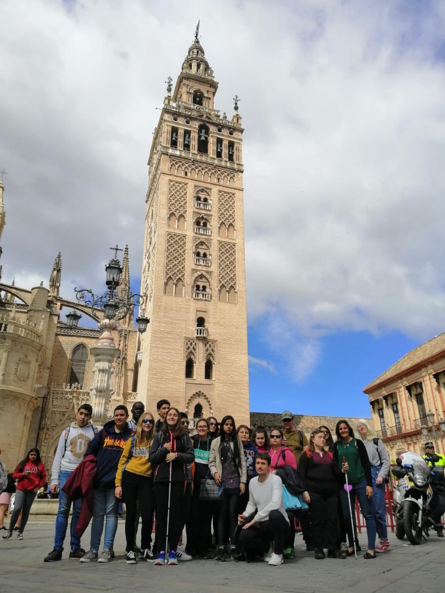 Foto de grupo a los pies de la Giralda de Sevilla