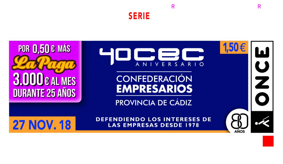Sorteo del 27 de noviembre, dedicado al 40 aniversario de la Confederación de Empresarios de Cádiz