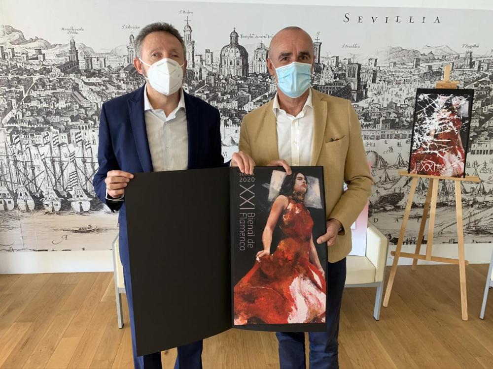 Cristóbal Martínez y Antonio Muñoz muestran la imagen del cartel de la Bienal