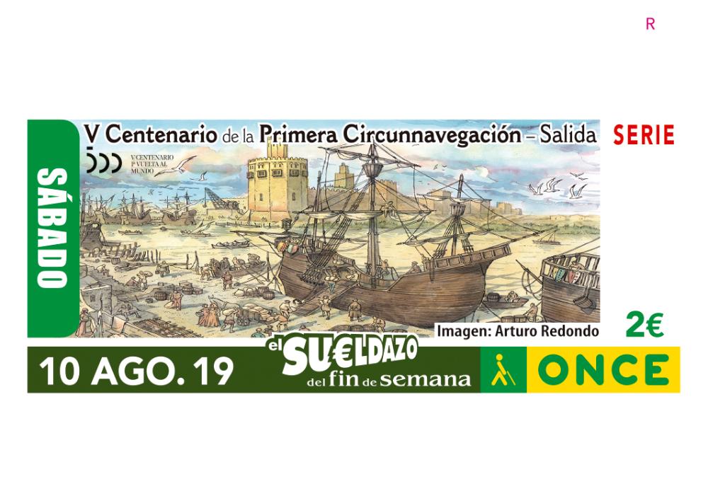 Imagen del cupón del V Centenario de la Primera Circunnavegación