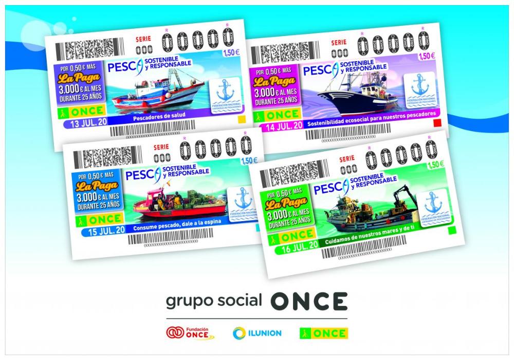 Imagen de los cuatro sorteos que la ONCE ha dedicado a la pesca sostenible y responsable