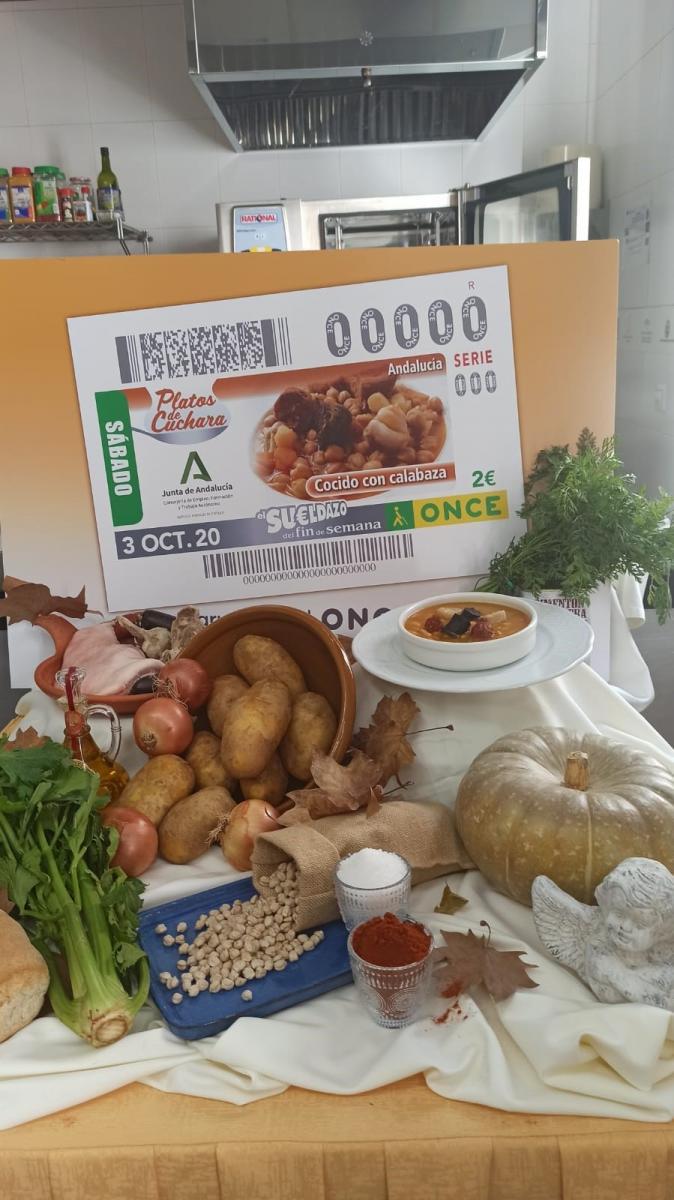 Imagen del bodegón que conformó el plato realizado durante la presentación con sus ingredientes y el cupón de fondo