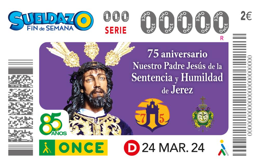 Cupón del 24 de marzo, dedicado a la Hermandad de la Sentencia y Humildad de Jerez