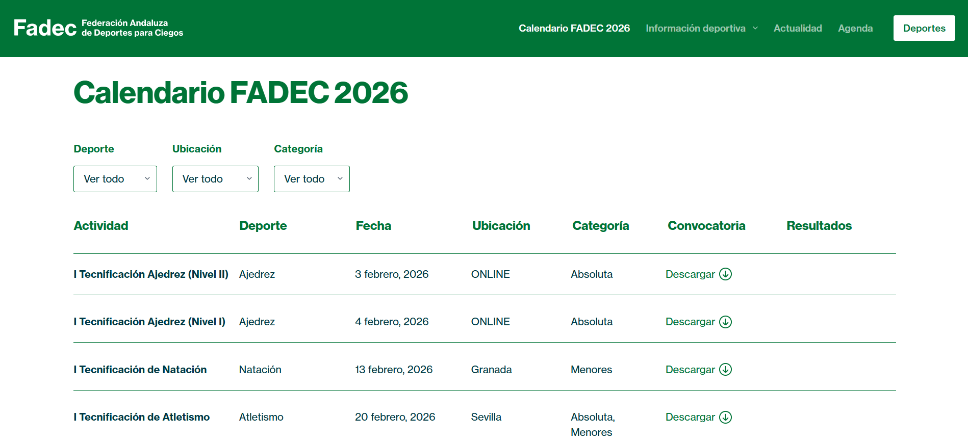 Calendario oficial FADEC
